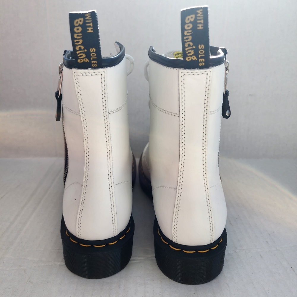 DR. MARTENS AIRWAIR DOUBLE ZIP WHITE LEATHER LACE UP COMBAT BOOTS SENDEL - Picture 5 of 16